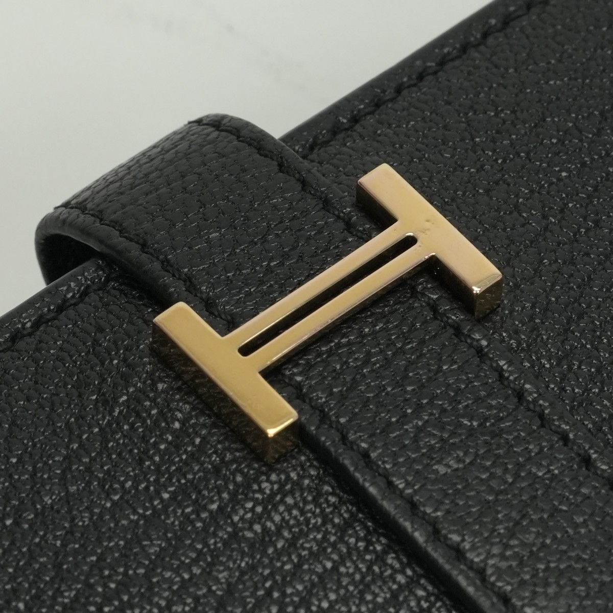 HERMES Bearn Mini Wallet Noir Black Chevre Miosor Gold HW Card Coin Case