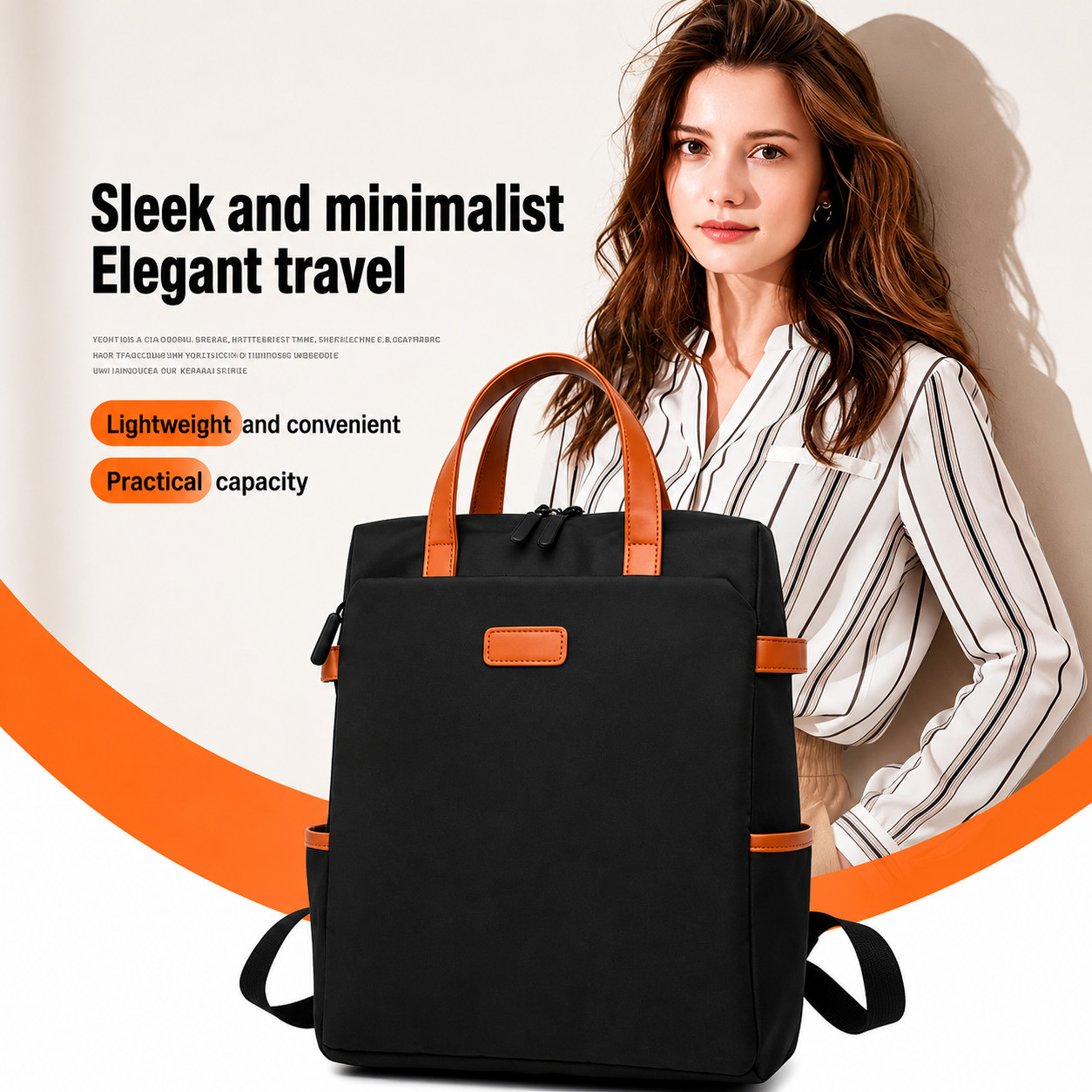Black Nylon Convertible Backpack Tote Women Waterproof Trolley Sleeve Anti-Theft