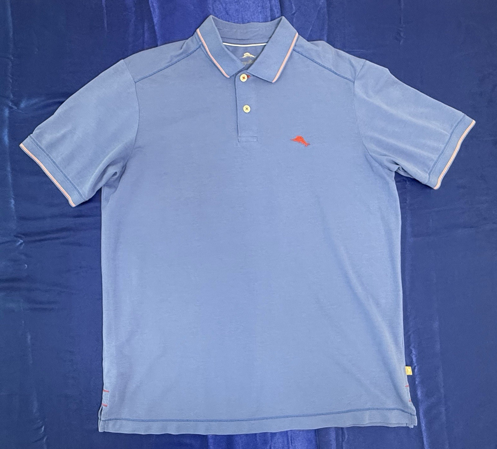 Tommy Bahama Polo Shirt Mens Medium Blue Short Sleeve Supima Cotton Marlin Logo