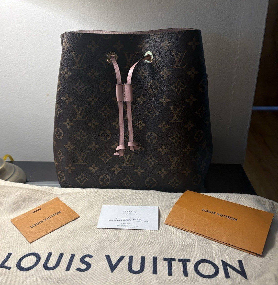 Louis Vuitton Monogram NéoNoé Bucket Drawstring Brown Pink Small w/ Dust Bag
