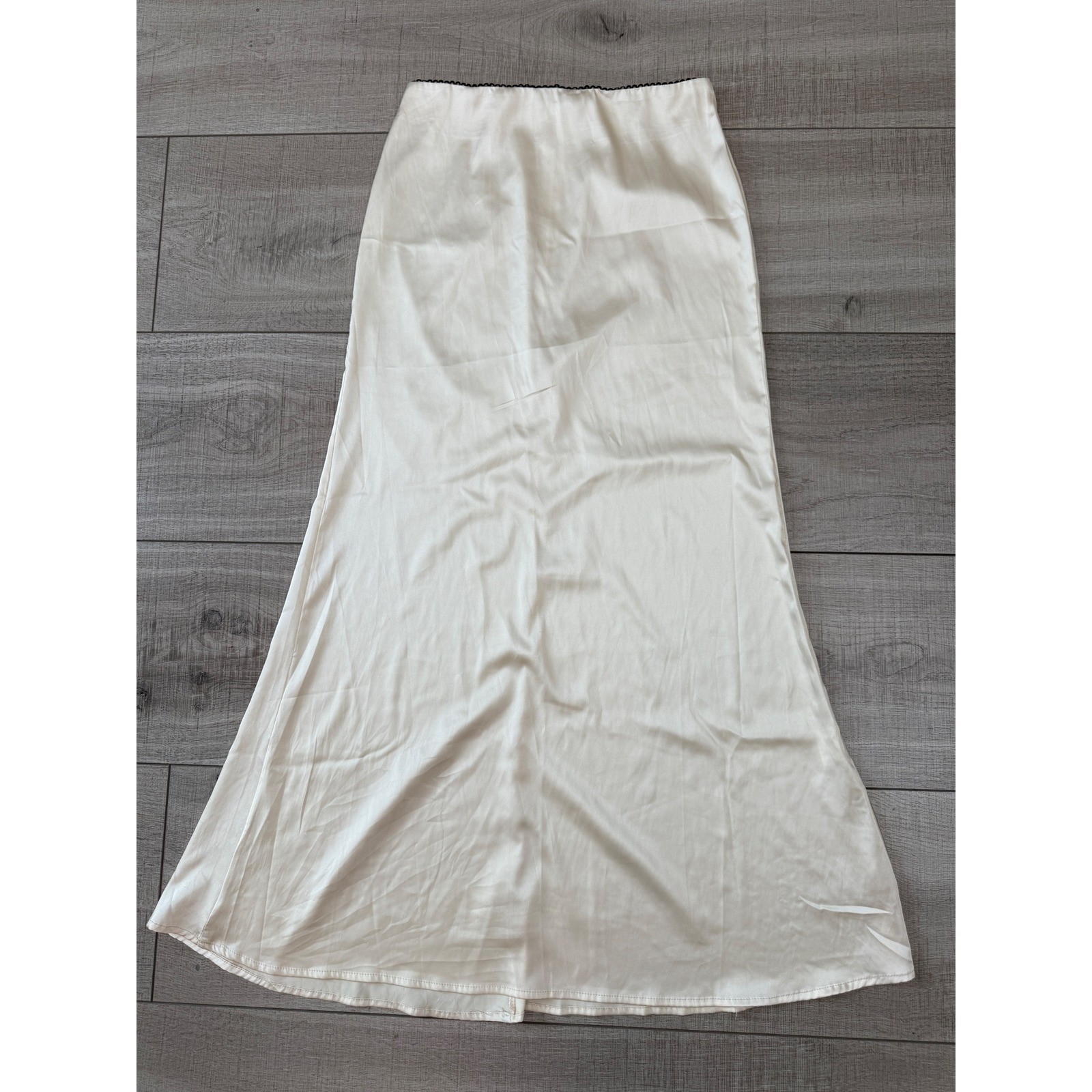 Cream Satin Bias Cut Midi Skirt Size M