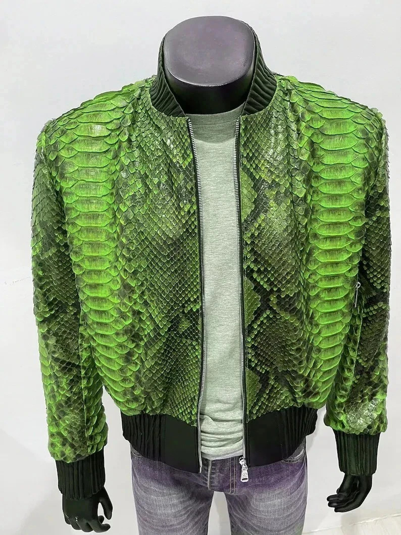Men’s King Snakeskin Bomber Jacket, Custom Jacket For Men, Dragon Python Leather
