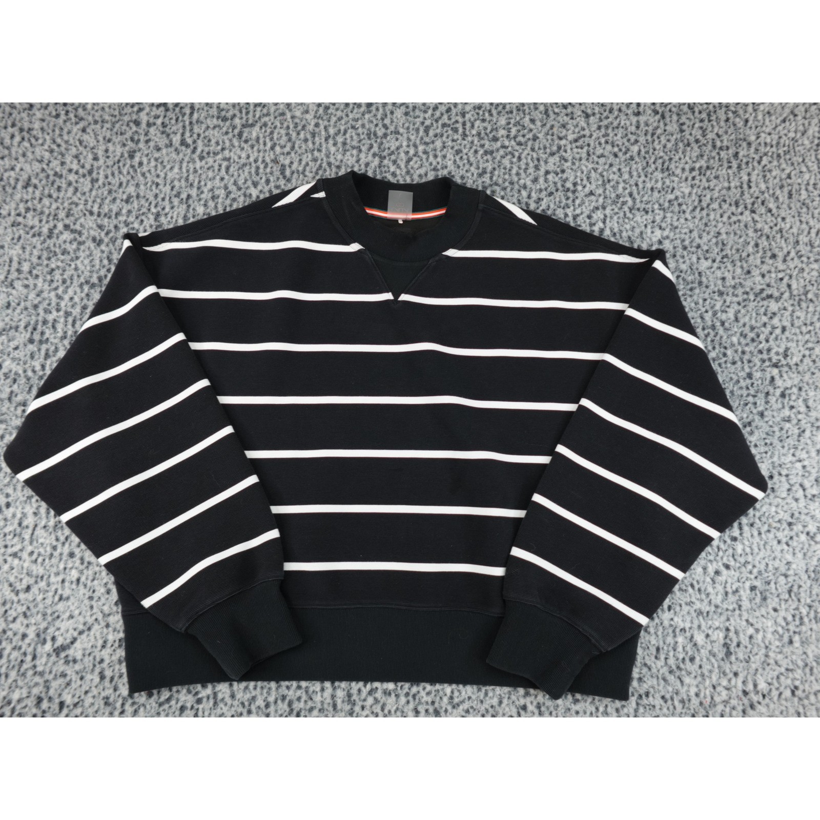 CALIA Striped Crewneck Sweatshirt Womens Large Black White Pullover Relaxed Fit