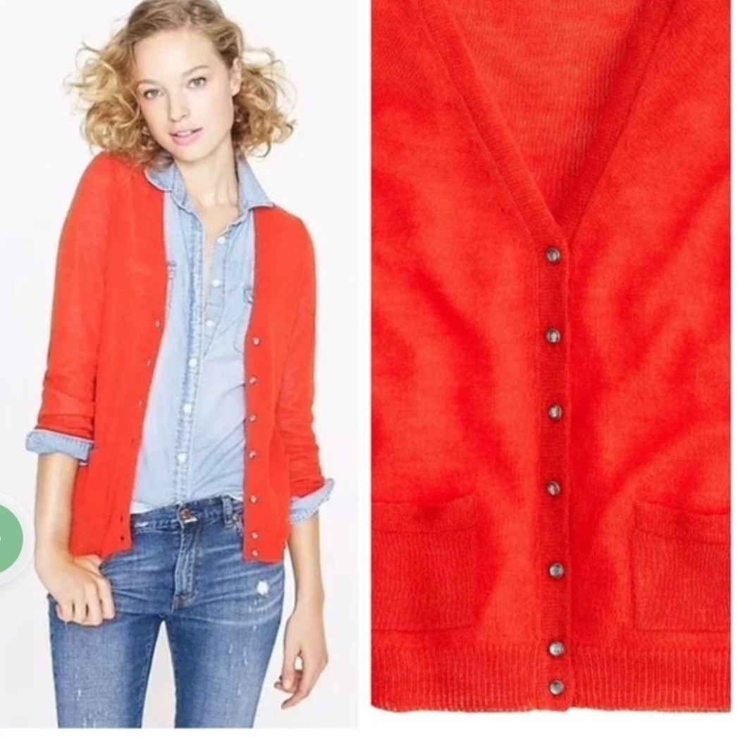 J.Crew Alpaca Merino Wool Blend New Cardigan Sweater Women Medium Orange V-Neck