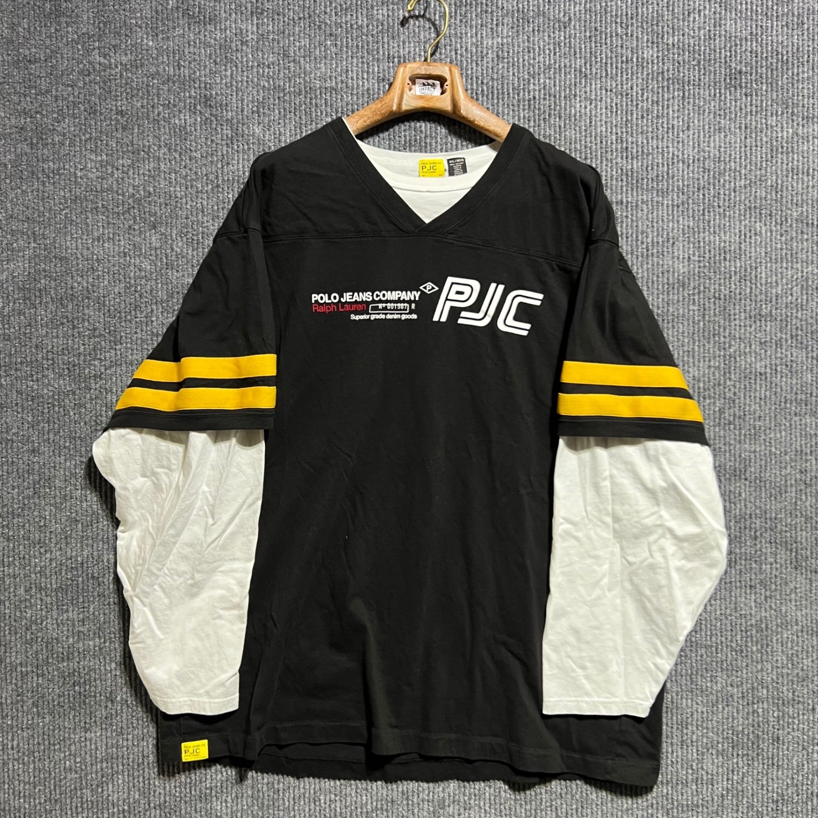 Vintage Polo Jeans Co Ralph Lauren Shirt Mens 3XL Black Layered Football Jersey