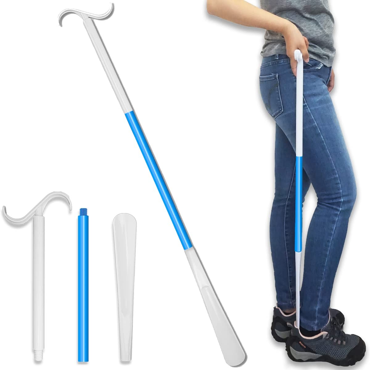 35.5 Inch Long Handled Shoe Horn, Dressing Stick, Sock Remover Aid Helper – V…