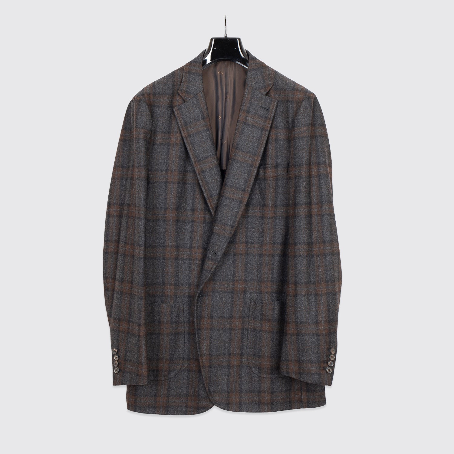 Isaia Napoli Sport Coat Size EU60 L Ash Brown Plaid Wool Flannel Dustin