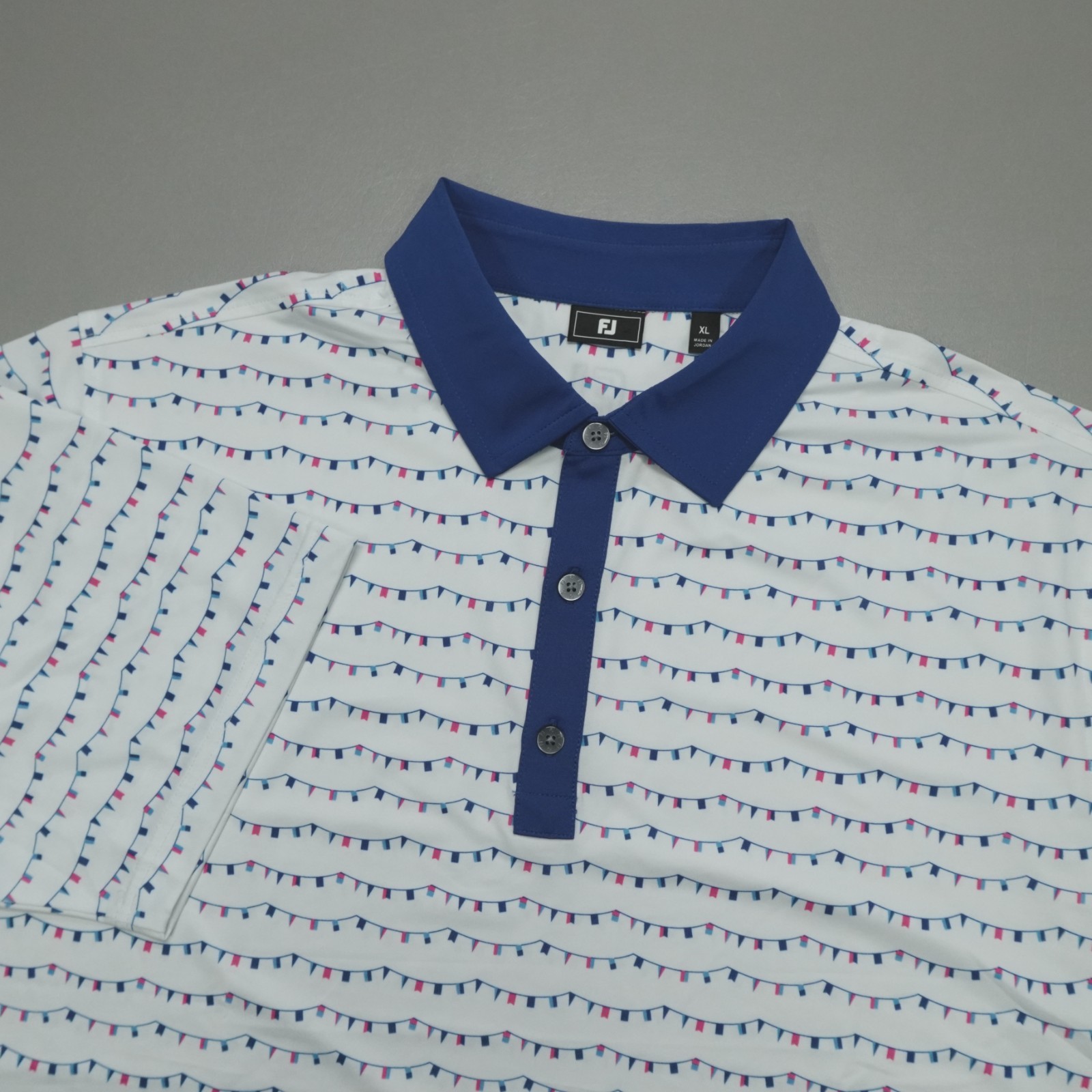 FootJoy Flag Banner Print Lisle Polo Shirt SS Men’s Size XL Relaxed Fit White
