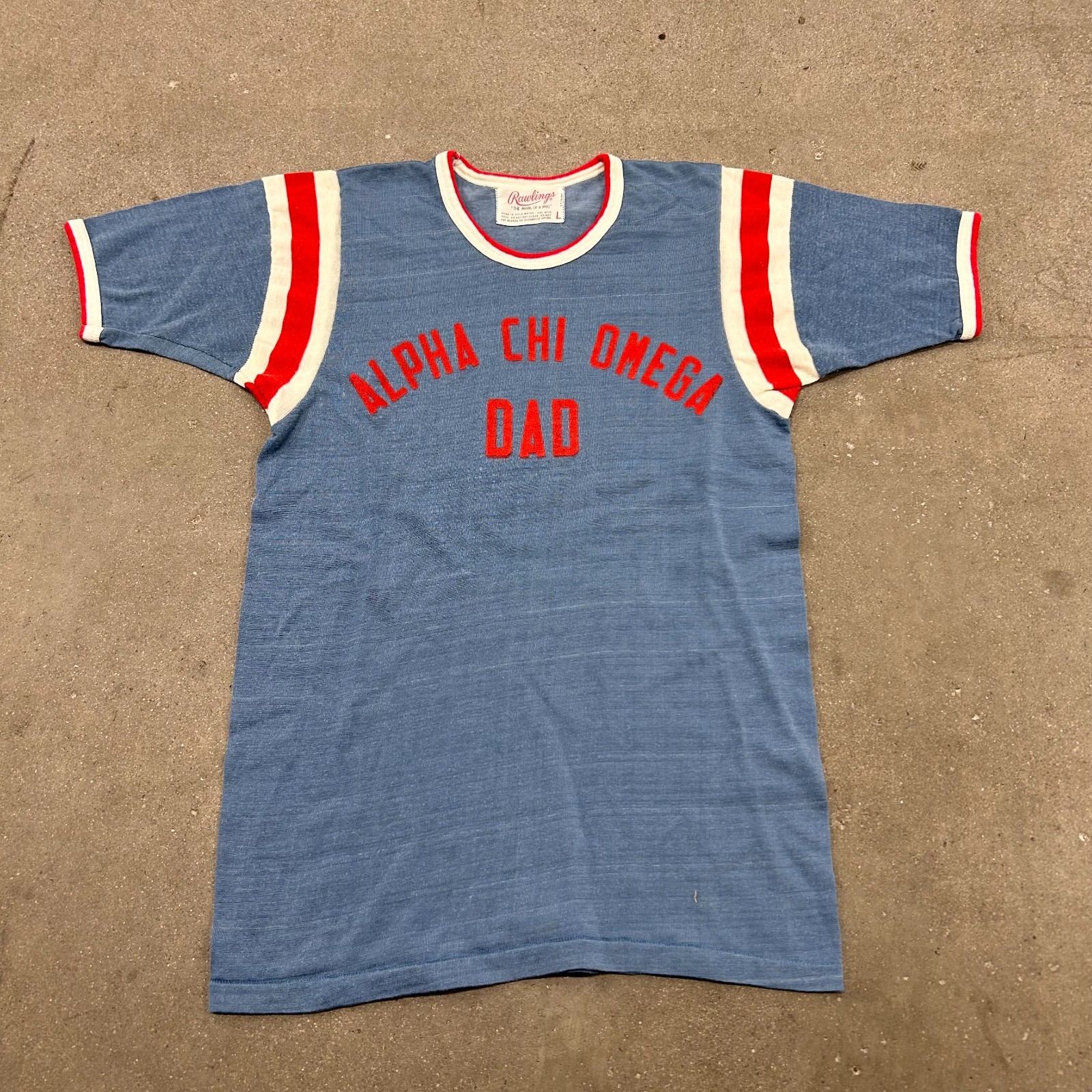 VTG 50s 60s Alpha CHI Omega Dad T Shirt Mens L Blue Short Sleeve