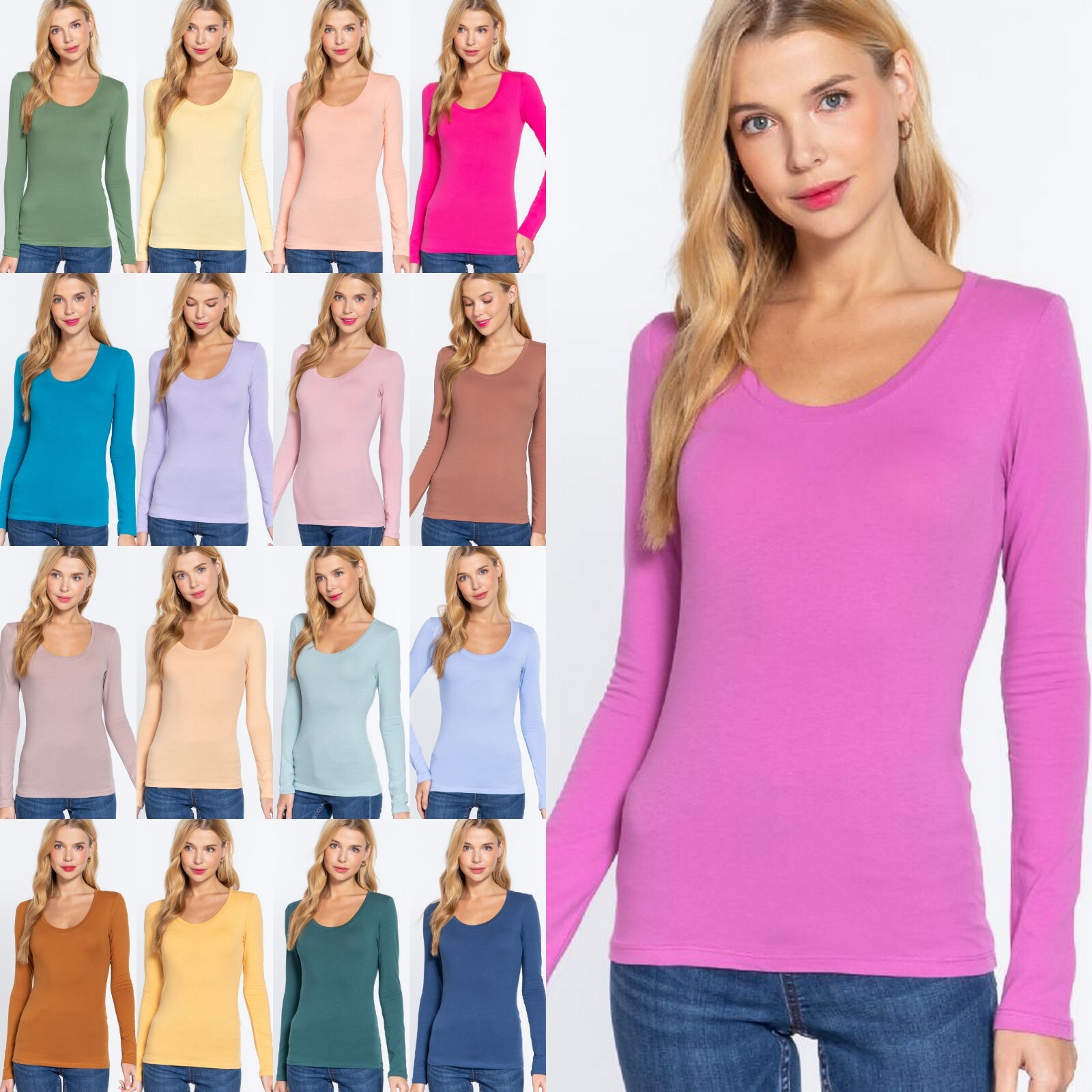 Women’s V Neck Long Sleeve T Shirt Basic Stretch Top US Sizes S-XL Plus 1X 2X