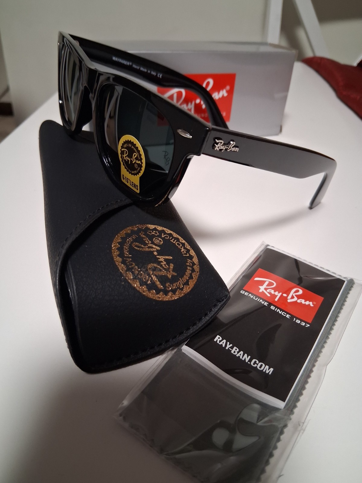 Ray-Ban Men’s Square Sunglasses Black Plastic Frame Green G-15 Glass Lens