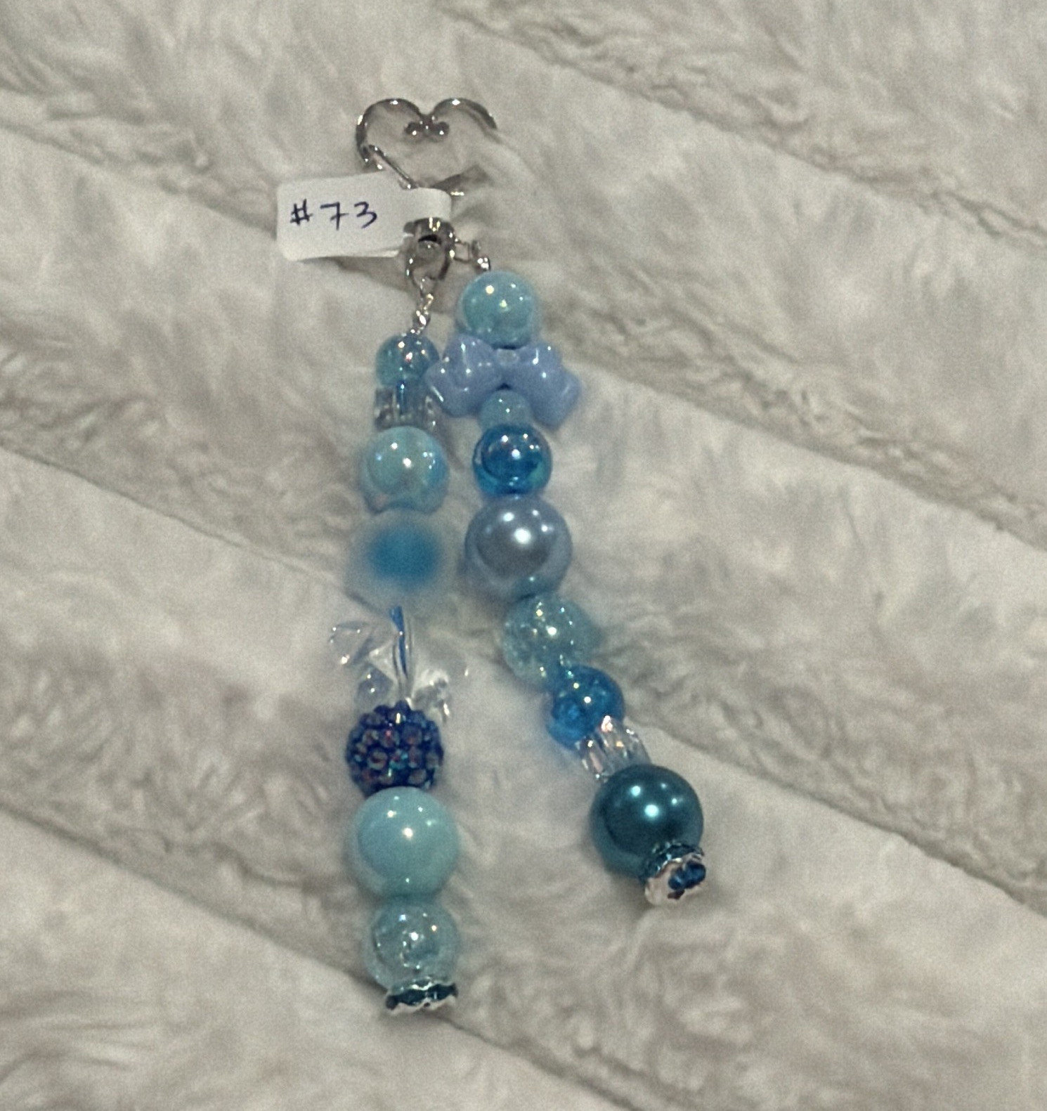 Blue Beaded Detachable Key Chain for Women w/ Lobster Clasp Metal Plastic