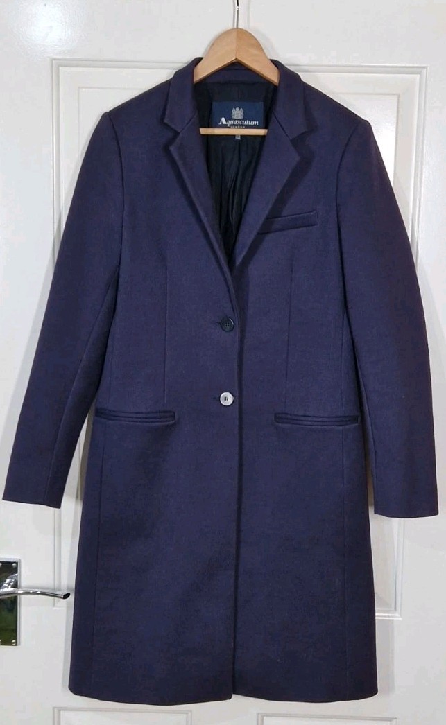 Aquascutum Women’s Navy Single Brested Longline Tailored Coat UK 12 IT 44 US 8