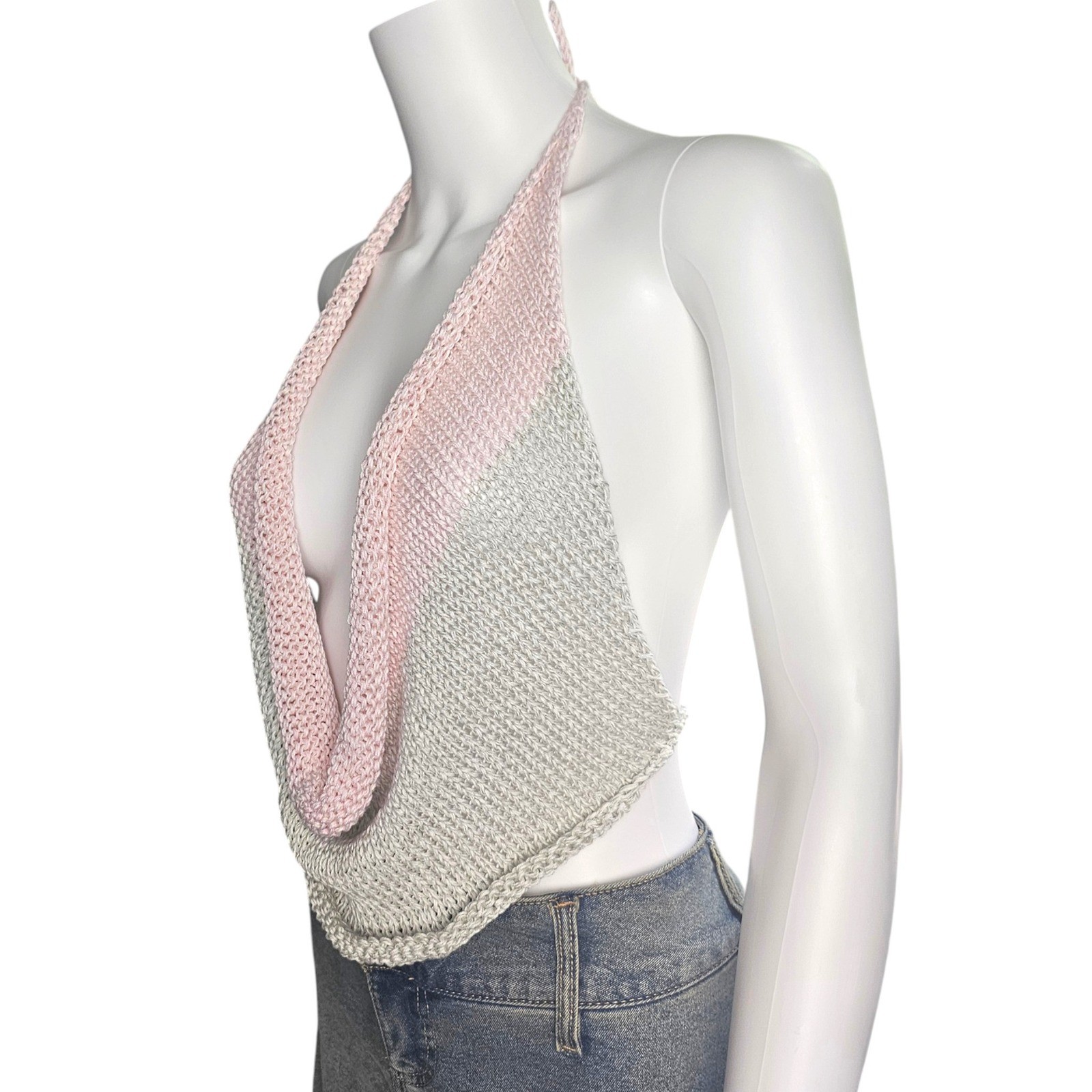 Handmade Knit Halter Top Backless Cowl Neck Crop Top Y2K Festival Fashion
