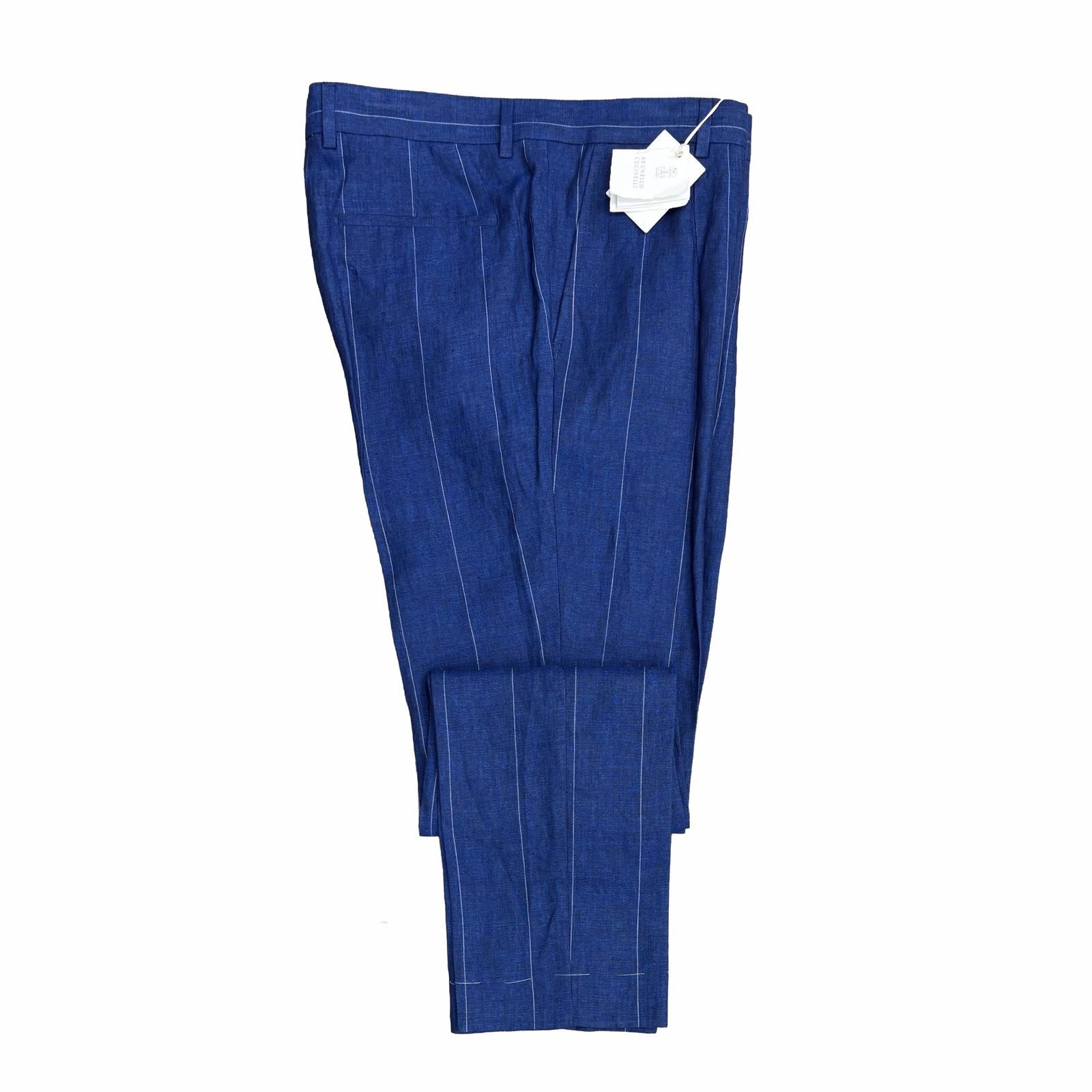 Brunello Cucinelli Men’s Pants Size 34 50 Blue Striped Linen Leisure Fit $1,375