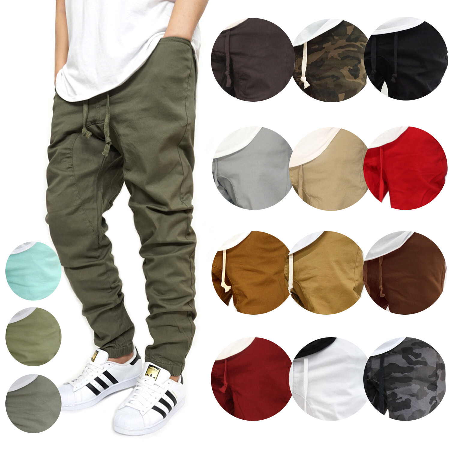 MEN’S TWILL DROP CROTCH JOGGER PANTS SIZE S-5XL *17 COLORS