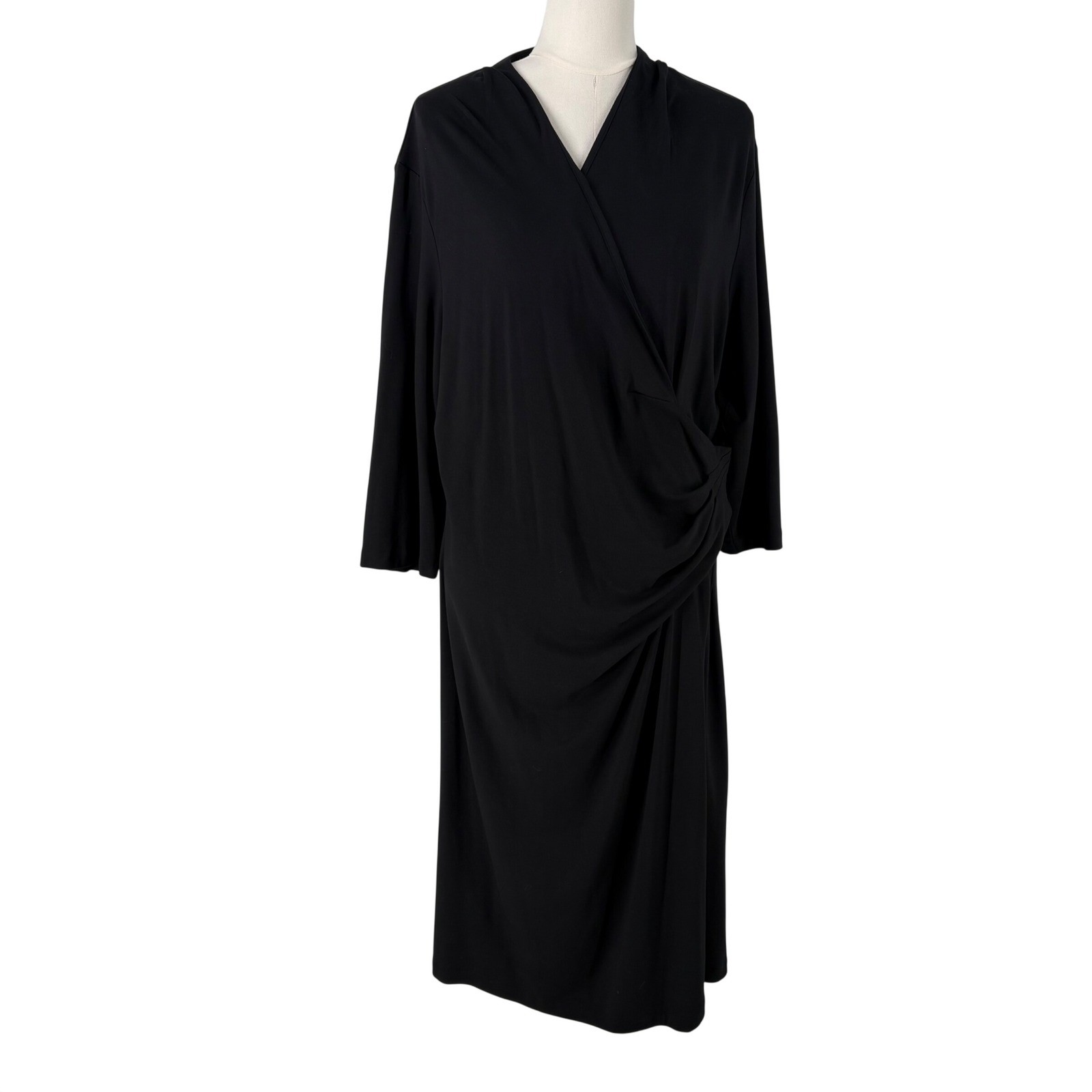 J.Jill Wearever Black Draped Wrap Midi Dress 2X 3/4 Sleeve Stretch Capsule