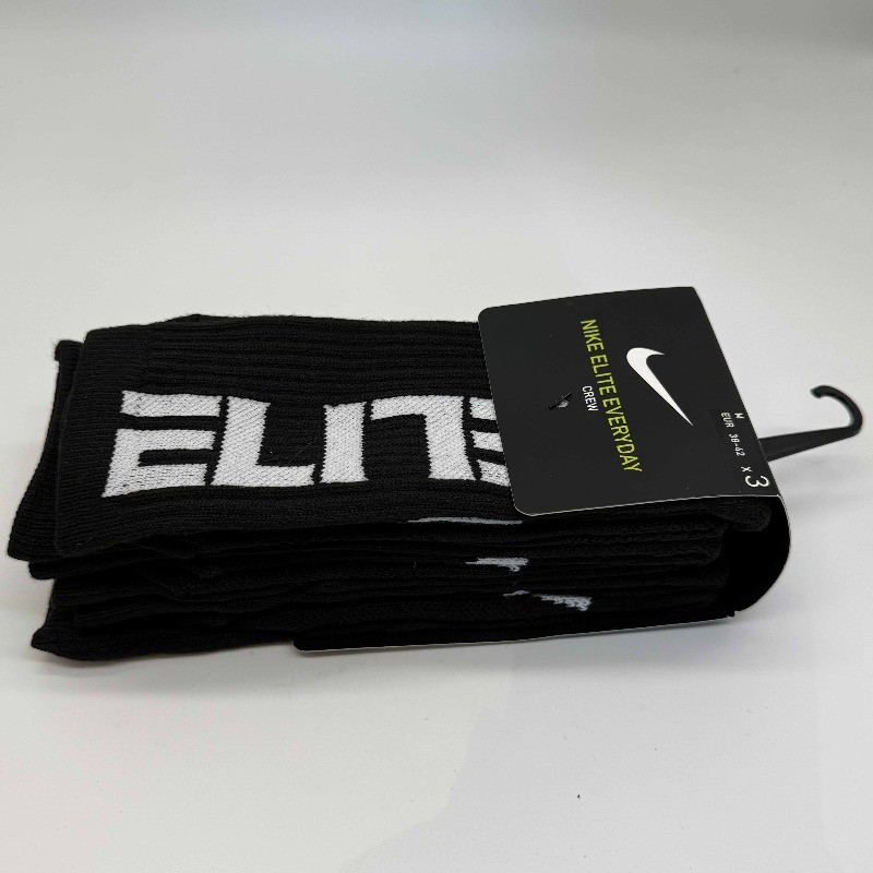 3 Pair ELITE EVERYDAY CUSHIONED CREW SOCKS Unisex Black Size M