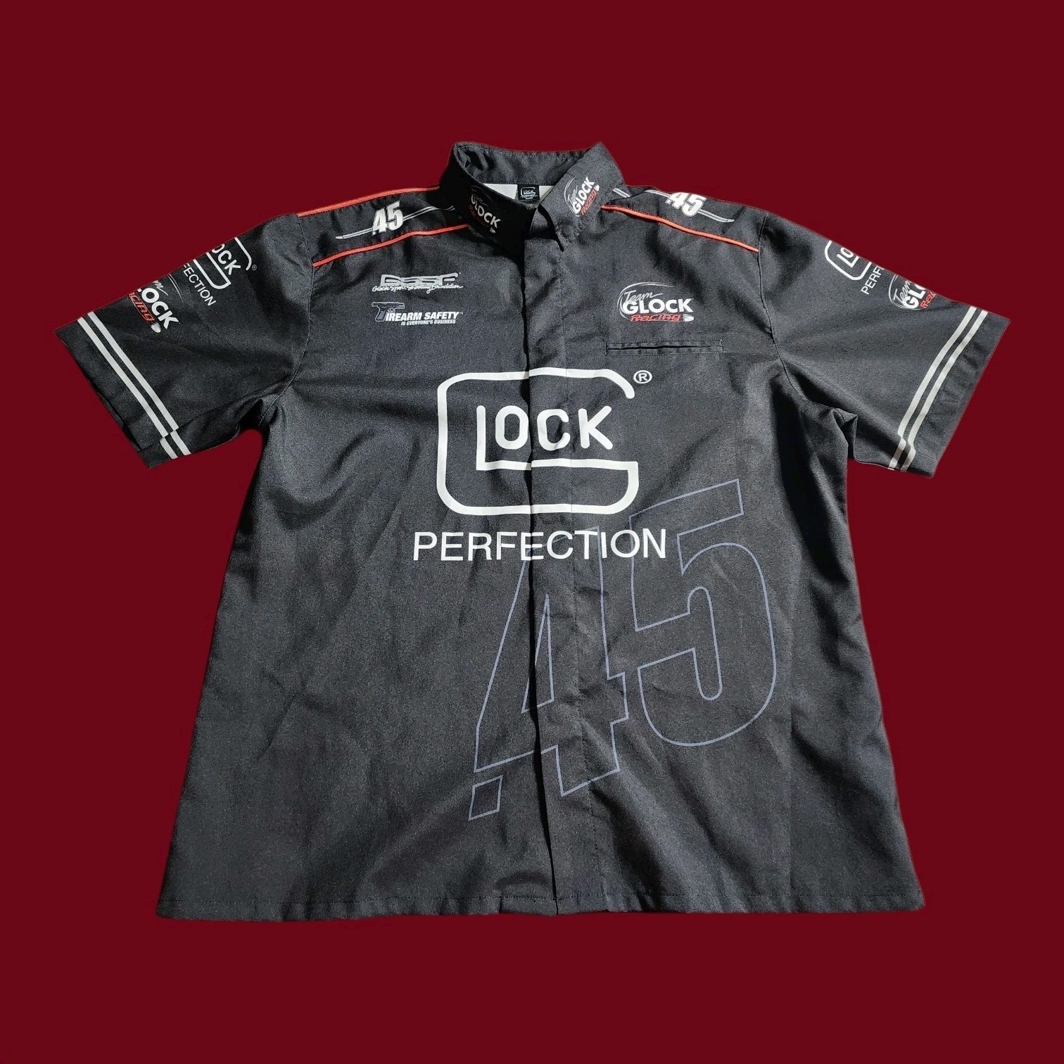 Mens XL Team Glock Perfection .45 Snap Shooting Jersey Shirt AOP