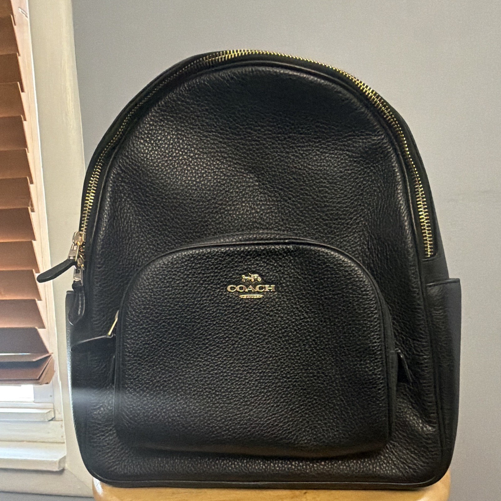 NWT Coach 5666 Court Backpack in Pebble Leather Black Medium Zip Bag