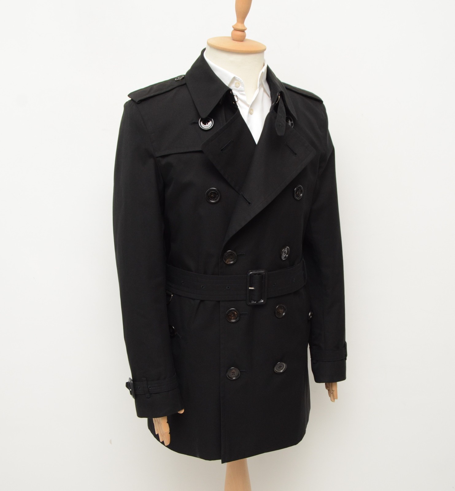 Men’s Burberry Double Breasted Black Cotton Trench Coat Jacket Size 48,US 38,S-M