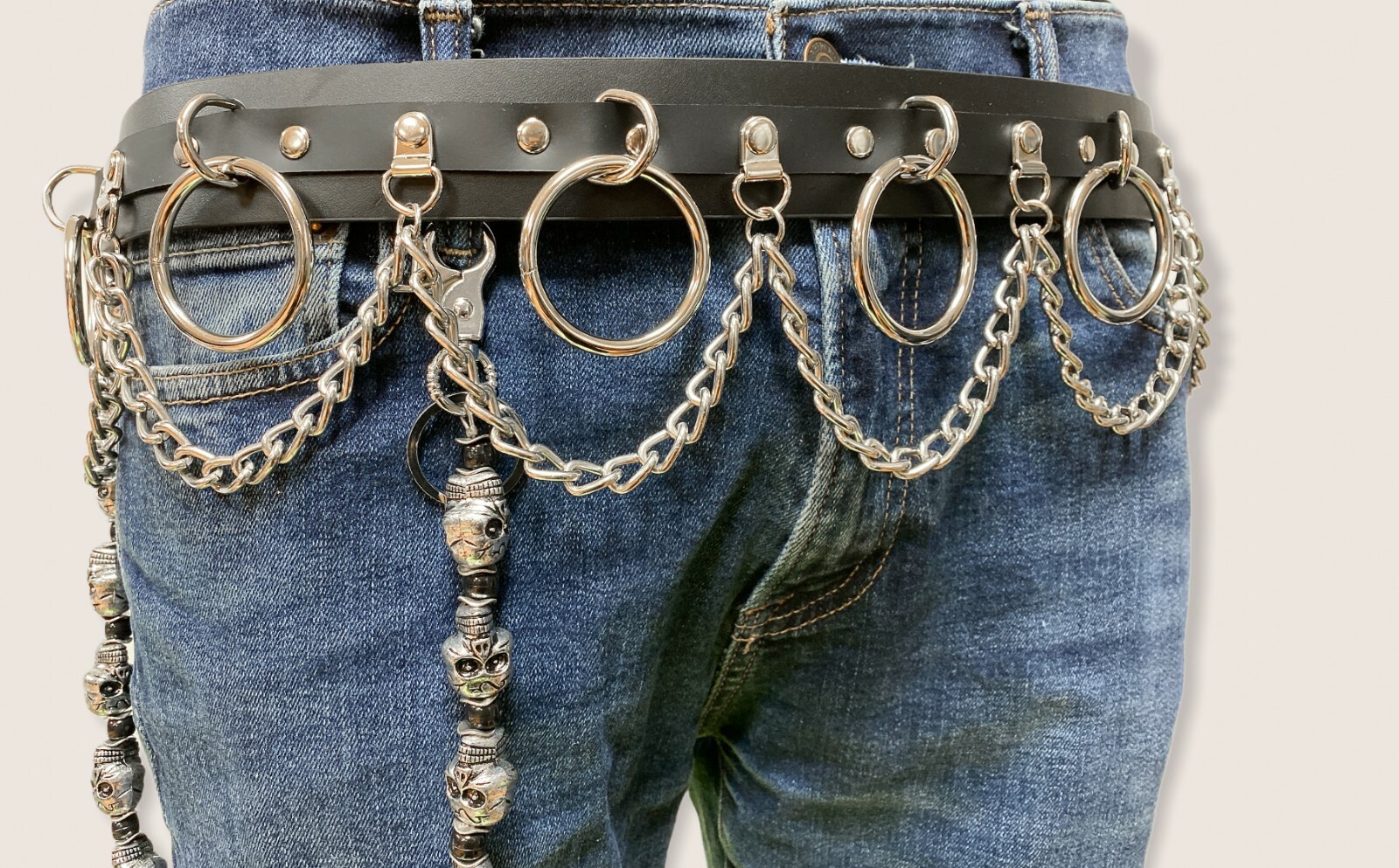 Bondage Belt Steel Chain Real Leather Punk Death Thrash Metal Goth Rave Belt