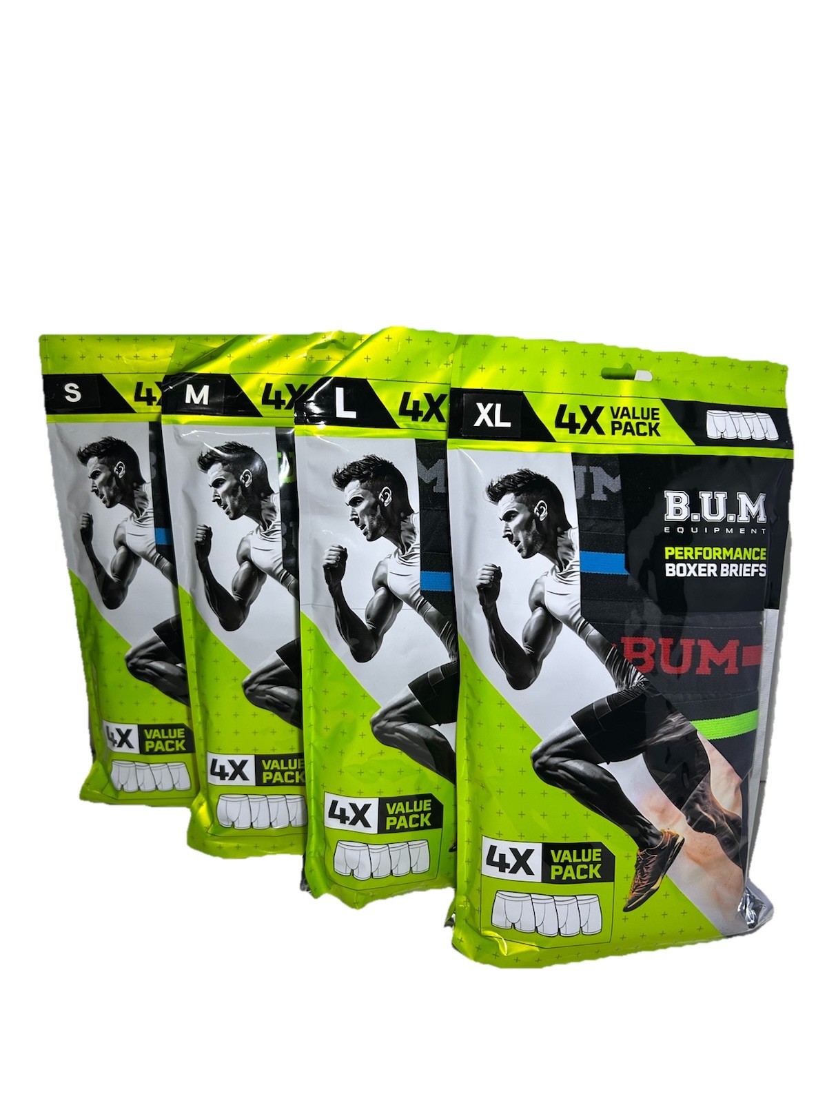 New BUM Equipment Men 4 Pack Value Boxer Briefs Sizes S, M, L, XL