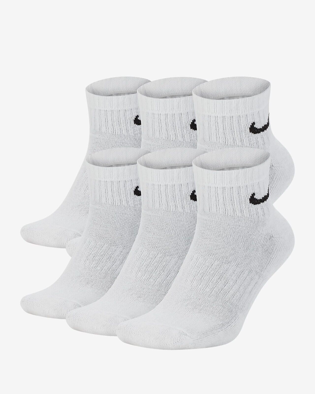 Nike Everyday Plus Cushion Ankle White Athletic Socks SX6899-100 6 Pack M 6-8