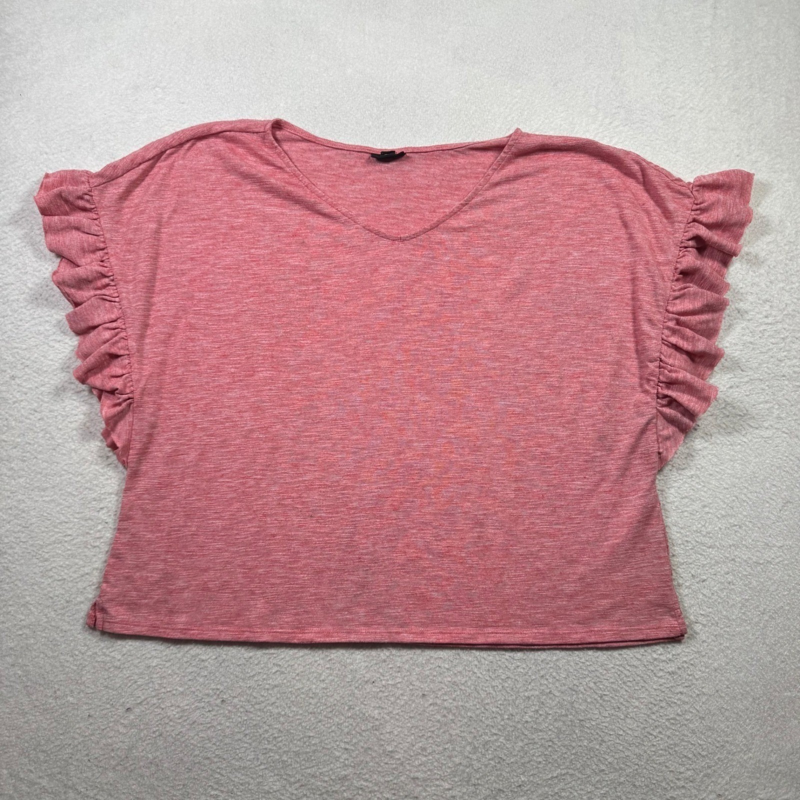 a.n.a Ruffle Sleeve Knit Top Womens XL Pink Excellent V-Neck Heathered Tee