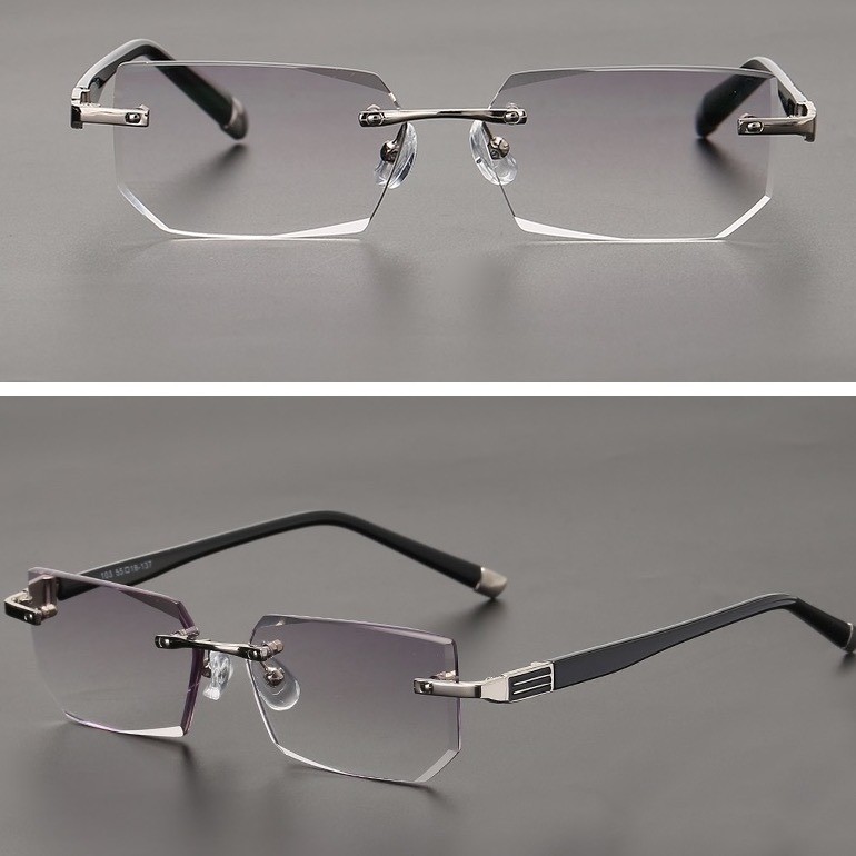 Mens Rimless Rectangular Sunglasses Clear Lens Eyewear Blue Light Retro Classy