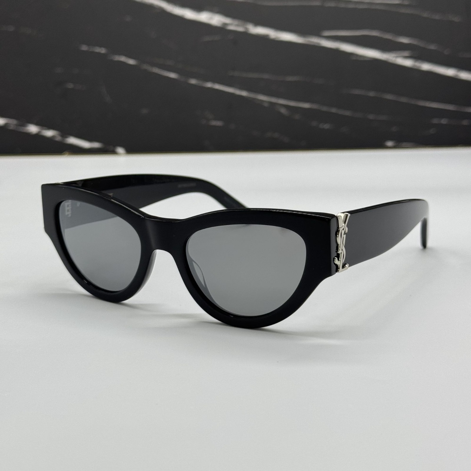 NWT Saint Laurent SL M94 002 Black Silver Cat Eye Women Sunglasses SLM94