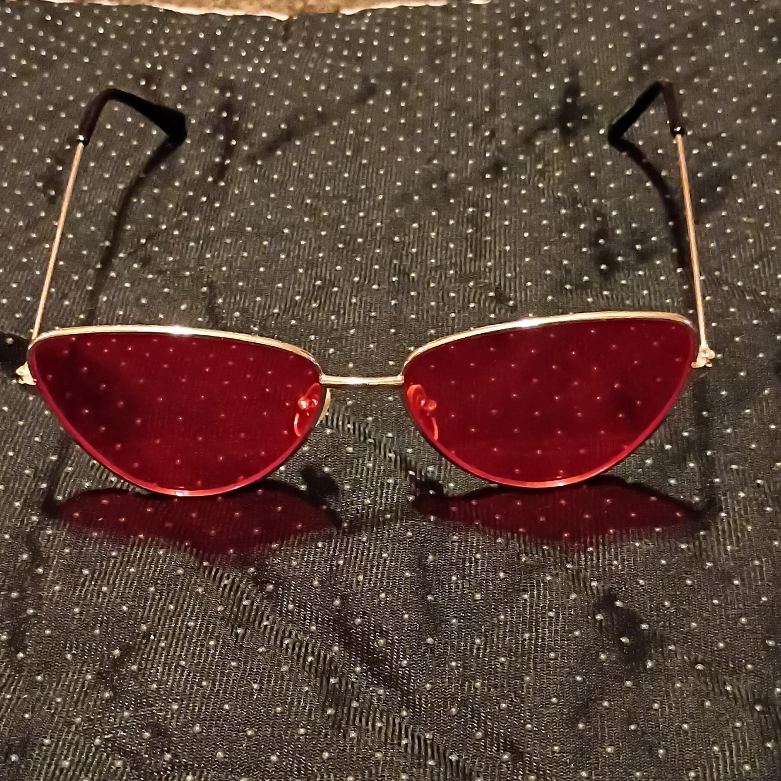 Women’s Cat Eye Sunglasses Gold Metal Frame Red Tinted Plastic Lenses