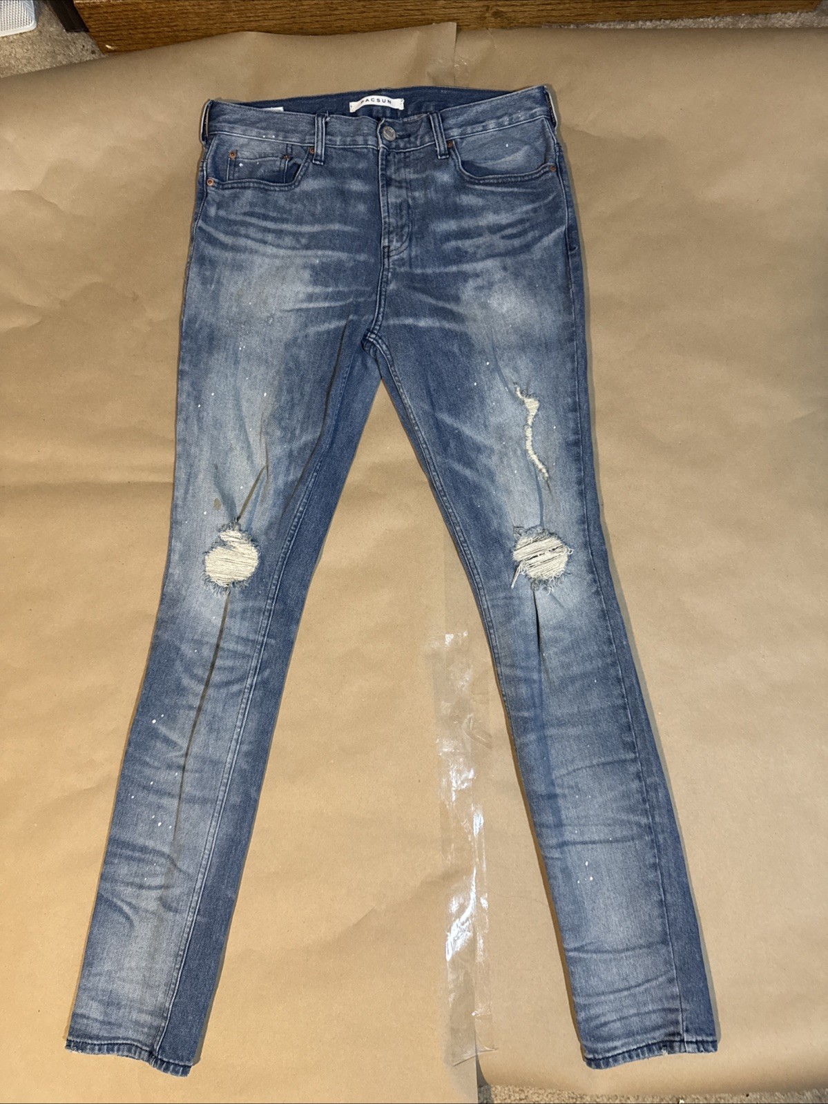 Pacsun Men’s Stacked Skinny Comfort Stretch Ripped Jeans 32×34 Blue Denim
