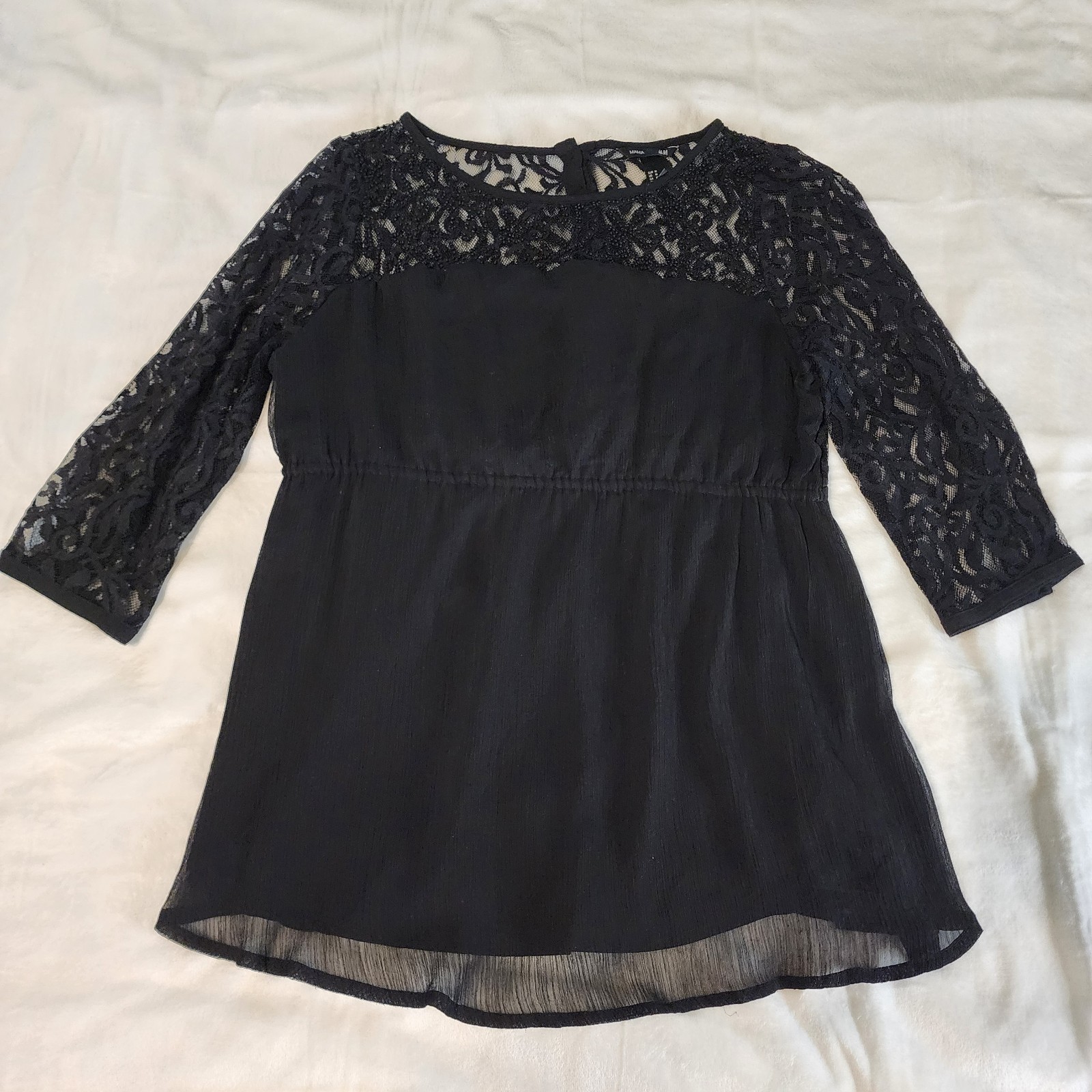 H&M MAMA Empire Waist maternity top, Black size M, Lace with Beading, 3/4 sleeve