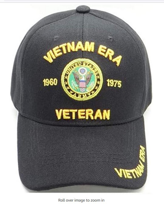 Vietnam Era Veteran, Army Seal, Vietnam Era on bill, black hat
