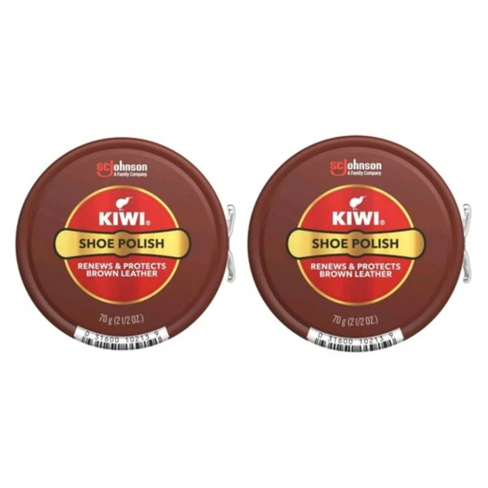 Kiwi Brown Shoe Polish 2.5oz 70g 2 Pack Renews & Protects Leather Shoes Bags