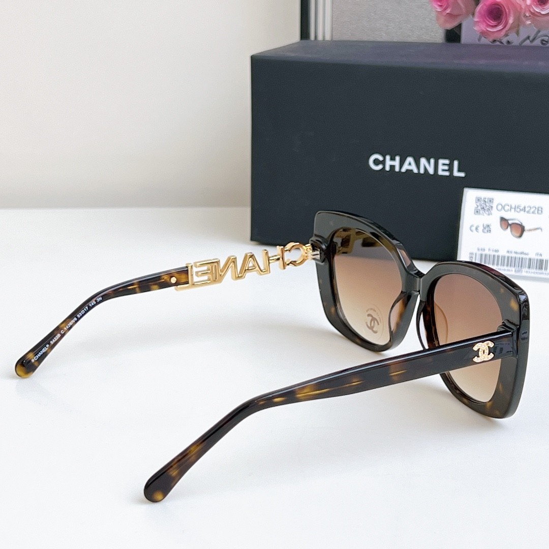 Chanel CH5422 Women Sunglasses Tortoise Brown Lenses Crystal Letter Logo Shades