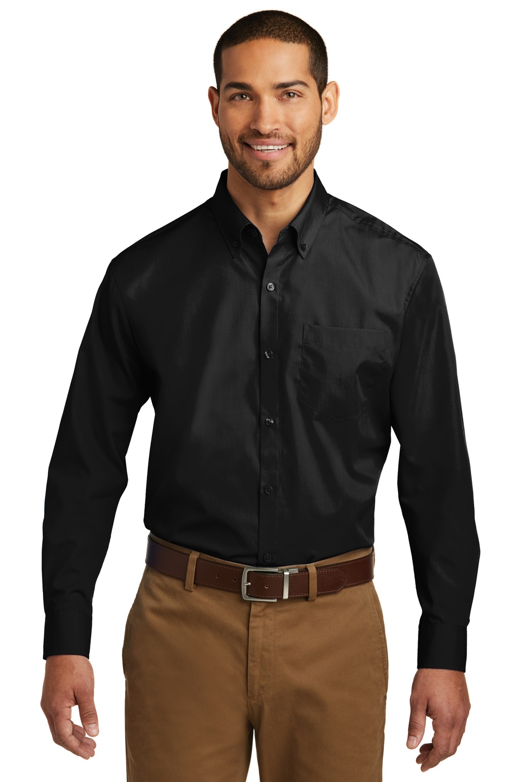 Port Authority W100 Mens Long Sleeve Button Down Carefree Poplin Pocket Shirt