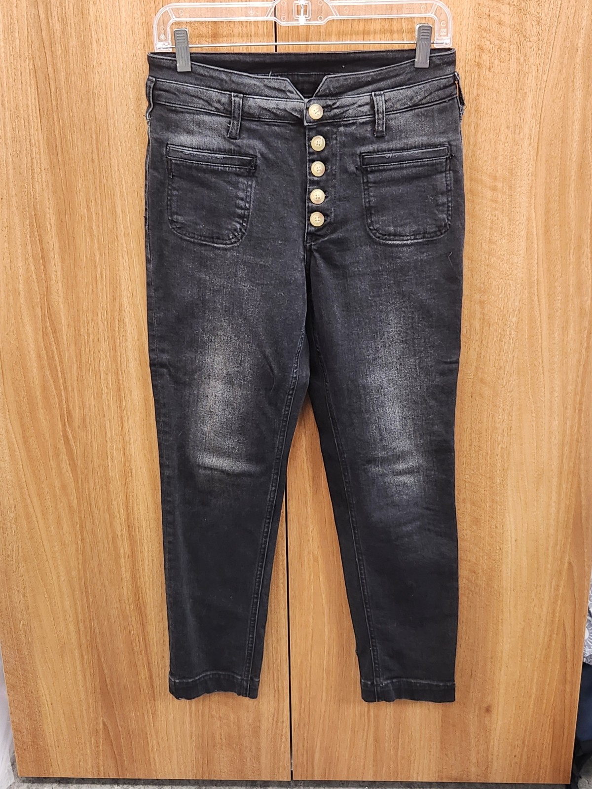 PILCRO High-Rise Slim Jeans Womens 27 Black Button-Fly Distress Anthropologie