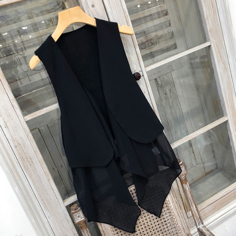 Women’s Summer Irregular Chiffon Vest Waistcoat Long Stitching Cardigan