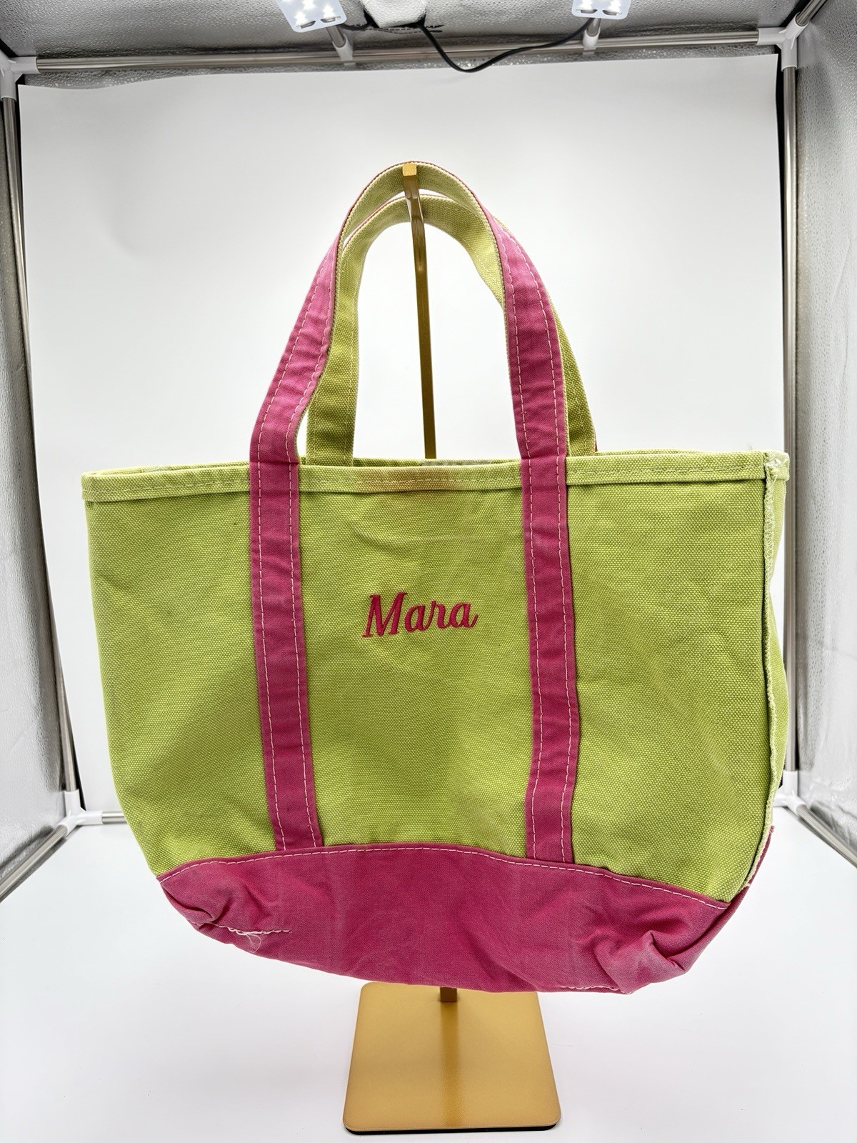 L.L. Bean Medium Vintage Boat and Tote 11”H x 12”W x 4”D Hot Pink and Lime Green