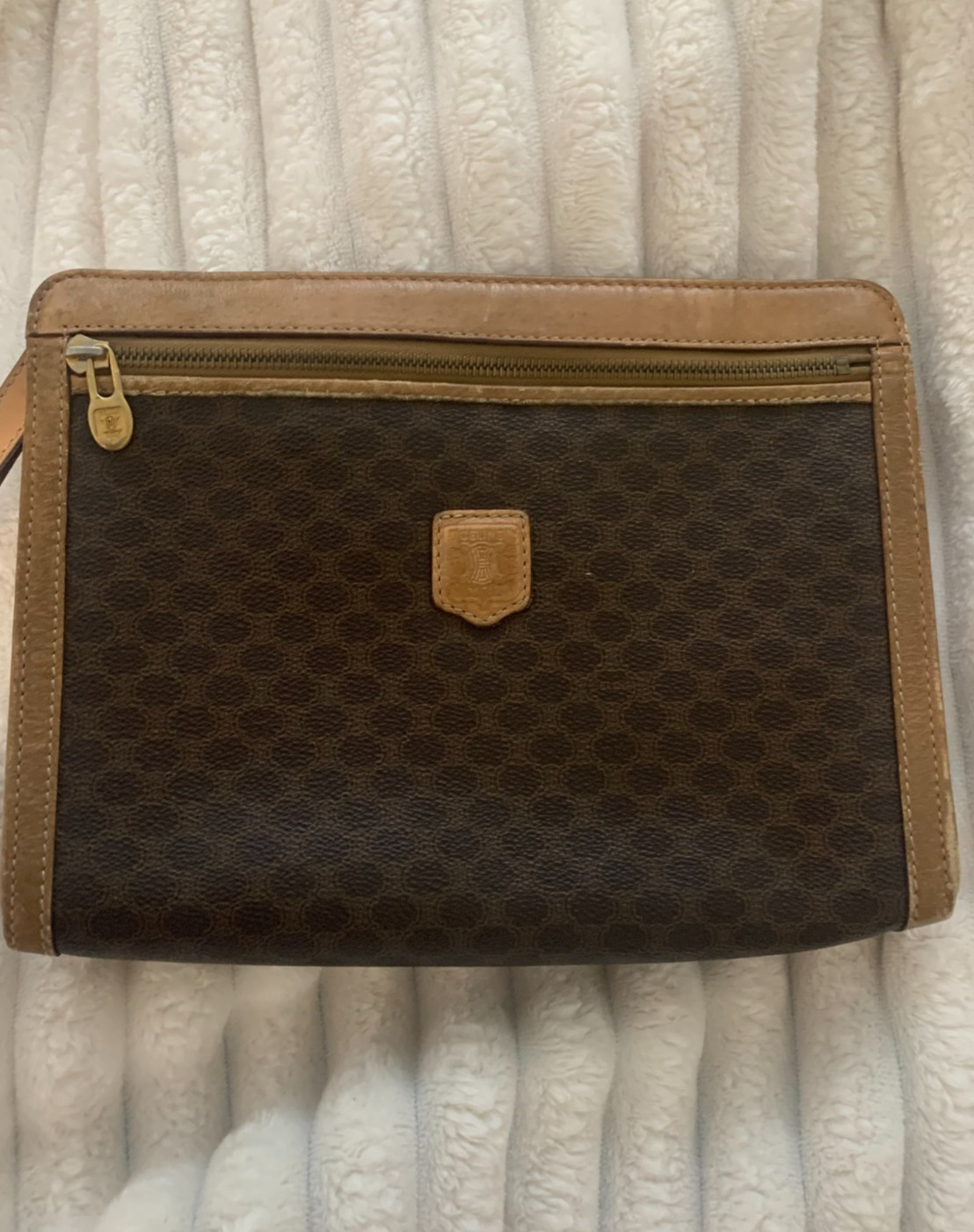Vintage CELINE Triomphe Macadam Leather Clutch Cosmetics Travel