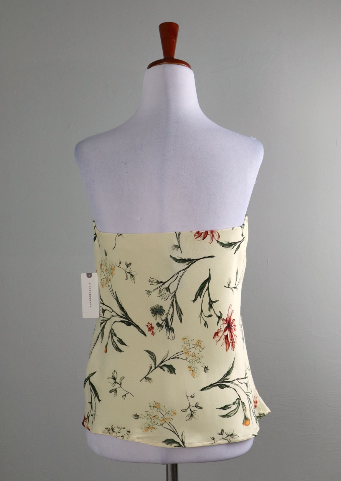 ANTHROPOLOGIE NWT $78 Strapless Wave Floral Tube Top in Ivory Size Medium