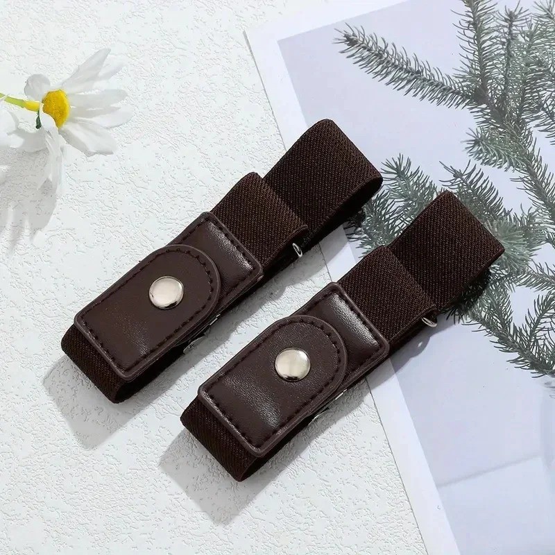 2 Pack No Buckle Elastic Belt Invisible Loop Belt for Jeans Pants