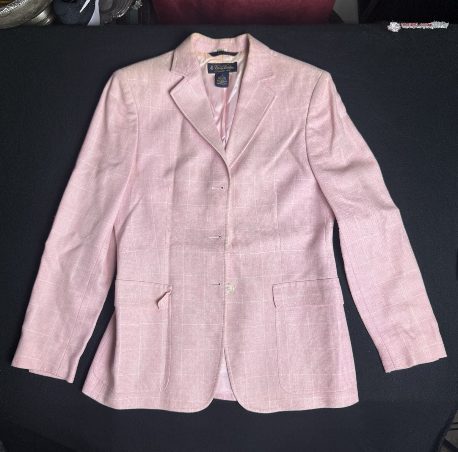 Brooks Brothers Pink Plaid 3-Button Lined Classic Fit Blazer Womens Size 6