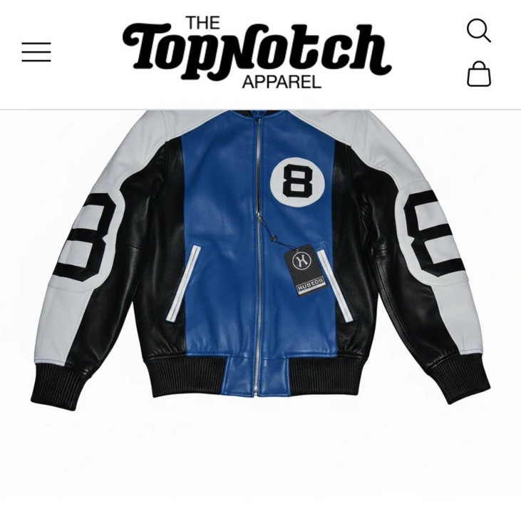 Hudson Men’s L 8 Ball Leather Bomber Jacket Colorblock Blue Black White
