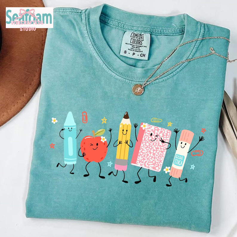 Teacher T-Shirt Cute Back to School Supplies Graphic Tee Elementary School Gift