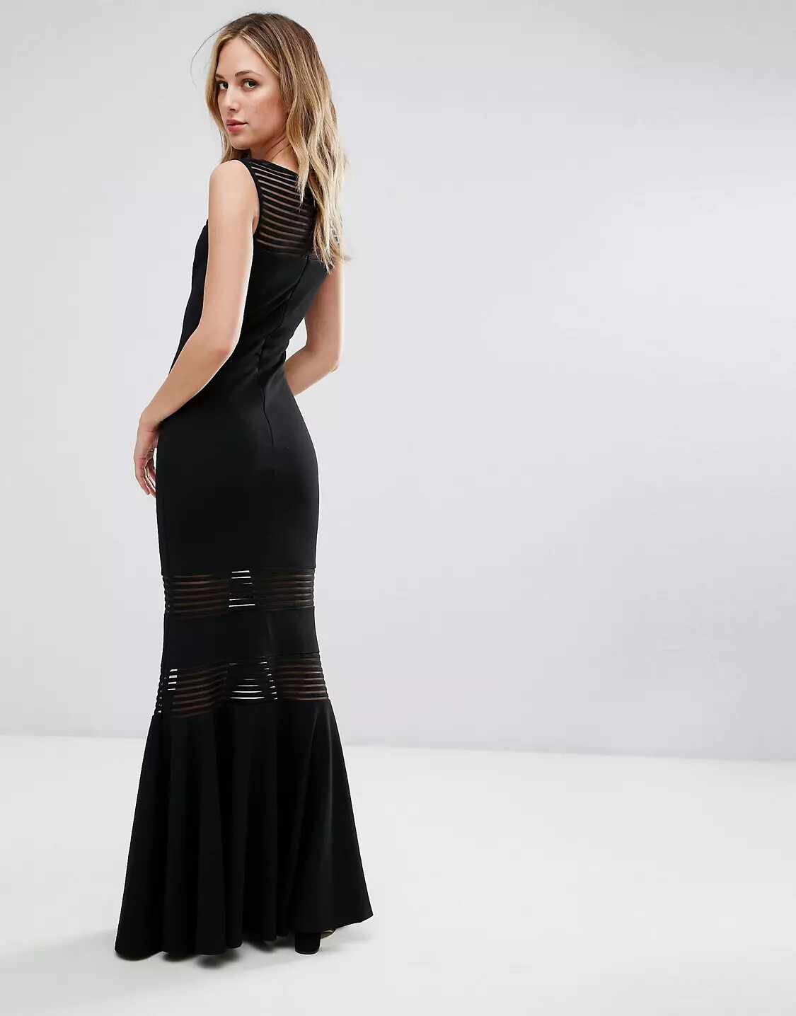 QUIZ Insert Fishtail Maxi Cocktail Party Wedding Dress Gown Blue & Black Mesh
