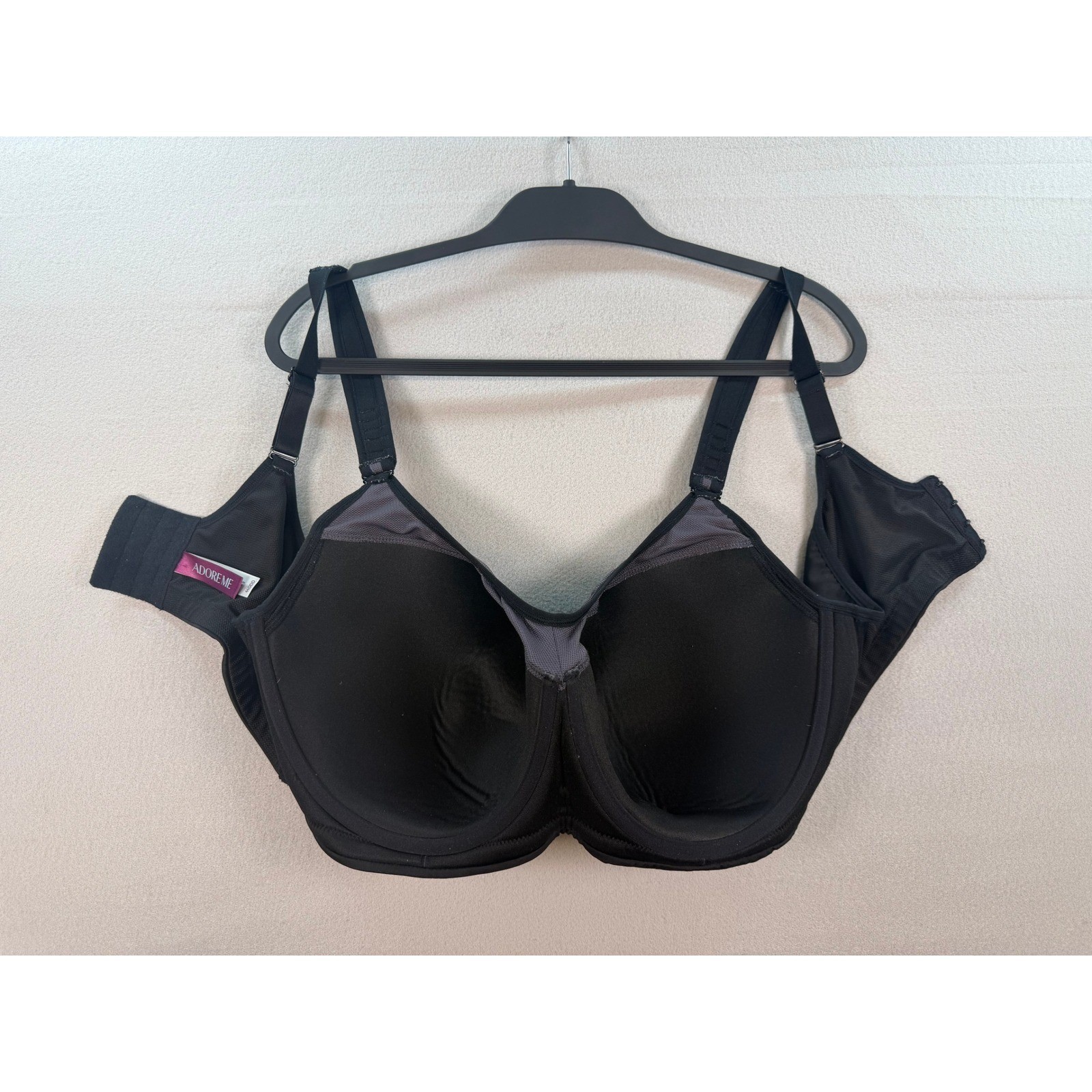 Adore Me Alysha Black Grey Mesh Unlined Underwire Support Bra 44DDD