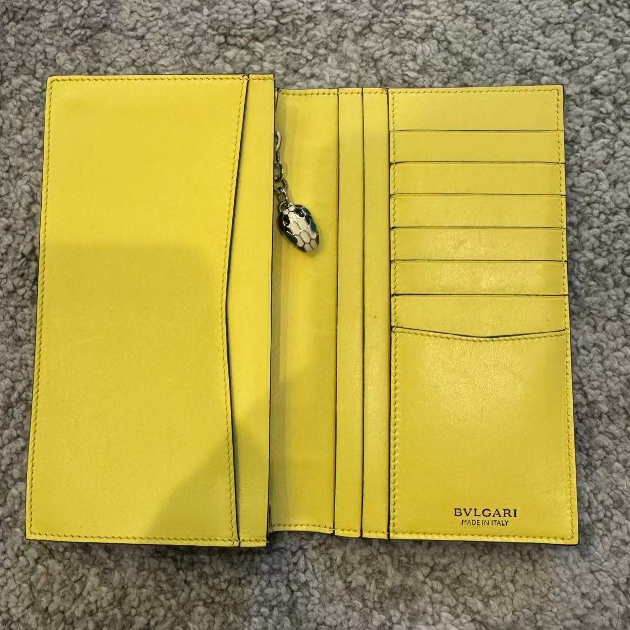 BVLGARI Serpenti Forever Yellow Leather Long Wallet with Snakehead Charm